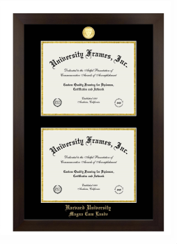 Harvard University Magna Cum Laude Double Diploma Frame in Manhattan Espresso with Black & Gold Mats for document: 8 1/2"h x 11"w  , document: 8 1/2"h x 11"w  