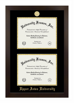Upper Iowa University Double Diploma Frame in Manhattan Espresso with Black & Gold Mats for document: 8 1/2"h x 11"w  , document: 8 1/2"h x 11"w  