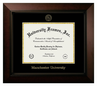 Manchester University Diploma Frame in Legacy Black Cherry with Black & Gold Mats for document: 8 1/2"h x 11"w  