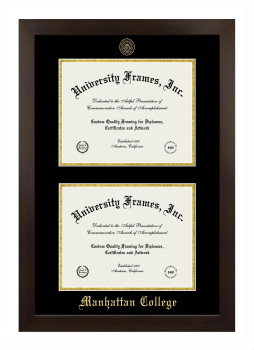 Manhattan College Double Diploma Frame in Manhattan Espresso with Black & Gold Mats for document: 8 1/2"h x 11"w  , document: 8 1/2"h x 11"w  