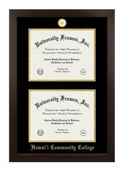 Hawai'i Community College Double Diploma Frame in Manhattan Espresso with Black & Gold Mats for document: 8 1/2"h x 11"w  , document: 8 1/2"h x 11"w  