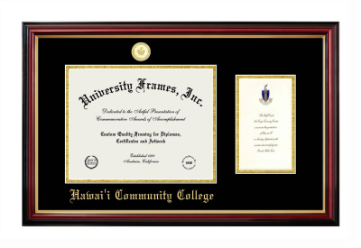 Hawai'i Community College Diploma with Announcement Frame in Petite Mahogany with Gold Trim with Black & Gold Mats for document: 8 1/2"h x 11"w  , diploma: 7"h x 4"w  