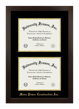 Mann Power Construction Inc. Double Diploma Frame in Manhattan Espresso with Black & Gold Mats for document: 8 1/2"h x 11"w  , document: 8 1/2"h x 11"w  
