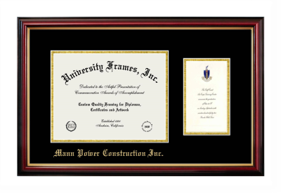 Mann Power Construction Inc. Diploma with Announcement Frame in Petite Mahogany with Gold Trim with Black & Gold Mats for document: 8 1/2"h x 11"w  , diploma: 7"h x 4"w  