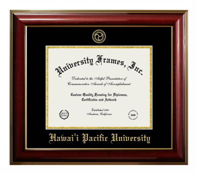 Hawai'i Pacific University Diploma Frame in Classic Mahogany with Gold Trim with Black & Gold Mats for document: 8 1/2"h x 11"w  