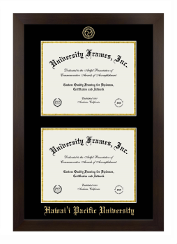 Hawai'i Pacific University Double Diploma Frame in Manhattan Espresso with Black & Gold Mats for document: 8 1/2"h x 11"w  , document: 8 1/2"h x 11"w  