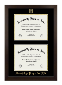 MannEdge Properties LLC Double Diploma Frame in Manhattan Espresso with Black & Gold Mats for document: 8 1/2"h x 11"w  , document: 8 1/2"h x 11"w  