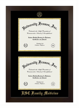 USC Family Medicine Double Diploma Frame in Manhattan Espresso with Black & Gold Mats for document: 8 1/2"h x 11"w  , document: 8 1/2"h x 11"w  