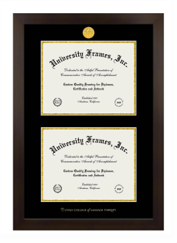 Utah College of Massage Therapy Double Diploma Frame in Manhattan Espresso with Black & Gold Mats for document: 8 1/2"h x 11"w  , document: 8 1/2"h x 11"w  