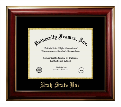 Utah State Bar Diploma Frame in Classic Mahogany with Gold Trim with Black & Gold Mats for document: 8 1/2"h x 11"w  