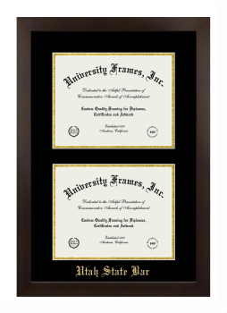 Utah State Bar Double Diploma Frame in Manhattan Espresso with Black & Gold Mats for document: 8 1/2"h x 11"w  , document: 8 1/2"h x 11"w  