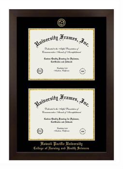 Hawai'i Pacific University College of Nursing and Health Sciences Double Diploma Frame in Manhattan Espresso with Black & Gold Mats for document: 8 1/2"h x 11"w  , document: 8 1/2"h x 11"w  