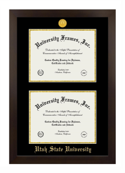 Utah State University Double Diploma Frame in Manhattan Espresso with Black & Gold Mats for document: 8 1/2"h x 11"w  , document: 8 1/2"h x 11"w  
