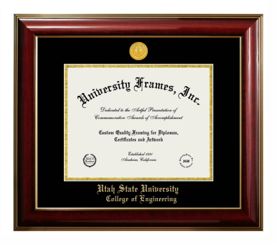 Utah State University College of Engineering Diploma Frame in Classic Mahogany with Gold Trim with Black & Gold Mats for document: 8 1/2"h x 11"w  