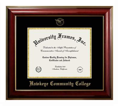 Hawkeye Community College Diploma Frame in Classic Mahogany with Gold Trim with Black & Gold Mats for document: 8 1/2"h x 11"w  