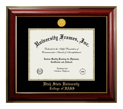 Utah State University College of HASS Diploma Frame in Classic Mahogany with Gold Trim with Black & Gold Mats for document: 8 1/2"h x 11"w  