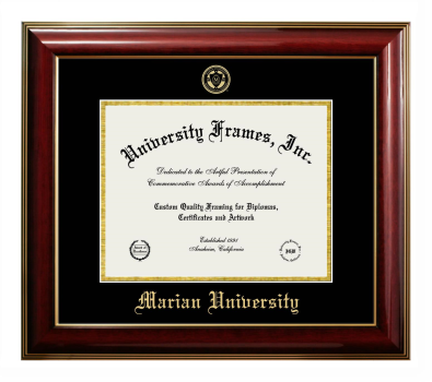 Marian University (Indiana) Diploma Frame in Classic Mahogany with Gold Trim with Black & Gold Mats for document: 8 1/2"h x 11"w  