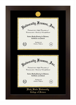 Utah State University College of Science Double Diploma Frame in Manhattan Espresso with Black & Gold Mats for document: 8 1/2"h x 11"w  , document: 8 1/2"h x 11"w  