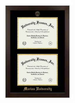 Marian University (Wisconsin) Double Diploma Frame in Manhattan Espresso with Black & Gold Mats for document: 8 1/2"h x 11"w  , document: 8 1/2"h x 11"w  