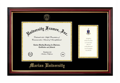 Marian University (Wisconsin) Diploma with Announcement Frame in Petite Mahogany with Gold Trim with Black & Gold Mats for document: 8 1/2"h x 11"w  , diploma: 7"h x 4"w  