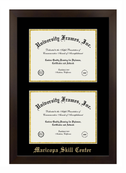 Maricopa Skill Center Double Diploma Frame in Manhattan Espresso with Black & Gold Mats for document: 8 1/2"h x 11"w  , document: 8 1/2"h x 11"w  