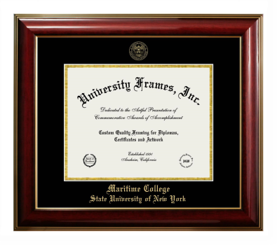 Maritime College State University of New York Diploma Frame in Classic Mahogany with Gold Trim with Black & Gold Mats for document: 8 1/2"h x 11"w  