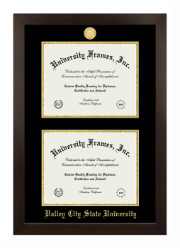 Valley City State University Double Diploma Frame in Manhattan Espresso with Black & Gold Mats for document: 8 1/2"h x 11"w  , document: 8 1/2"h x 11"w  