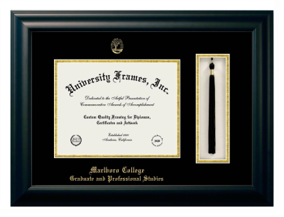 Marlboro College Graduate and Professional Studies Diploma with Tassel Box Frame in Satin Black with Black & Gold Mats for document: 8 1/2"h x 11"w  