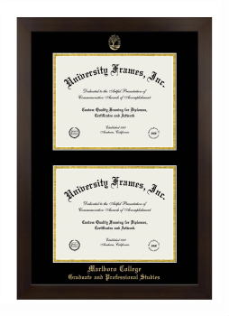 Marlboro College Graduate and Professional Studies Double Diploma Frame in Manhattan Espresso with Black & Gold Mats for document: 8 1/2"h x 11"w  , document: 8 1/2"h x 11"w  