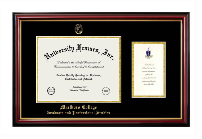 Marlboro College Graduate and Professional Studies Diploma with Announcement Frame in Petite Mahogany with Gold Trim with Black & Gold Mats for document: 8 1/2"h x 11"w  , diploma: 7"h x 4"w  