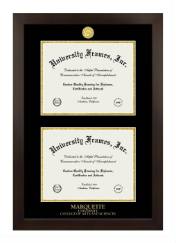 Marquette University College of Arts and Sciences Double Diploma Frame in Manhattan Espresso with Black & Gold Mats for document: 8 1/2"h x 11"w  , document: 8 1/2"h x 11"w  