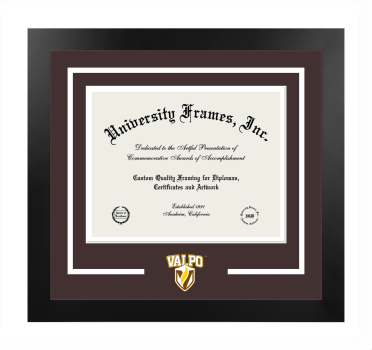 Valparaiso University School of Law Logo Mat Frame in Manhattan Black with Brown & White Mats for document: 8 1/2"h x 11"w  