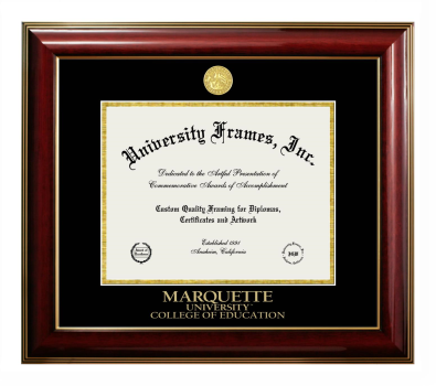 Marquette University College of Education Diploma Frame in Classic Mahogany with Gold Trim with Black & Gold Mats for document: 8 1/2"h x 11"w  