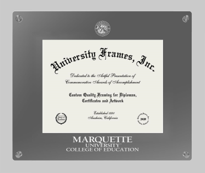 Marquette University College of Education Lucent Clear-over-Smoke Frame in Lucent Smoke Moulding with Lucent Smoke Mat for document: 8 1/2"h x 11"w  