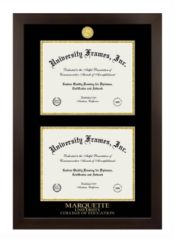Marquette University College of Education Double Diploma Frame in Manhattan Espresso with Black & Gold Mats for document: 8 1/2"h x 11"w  , document: 8 1/2"h x 11"w  