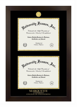 Marquette University College of Engineering Double Diploma Frame in Manhattan Espresso with Black & Gold Mats for document: 8 1/2"h x 11"w  , document: 8 1/2"h x 11"w  