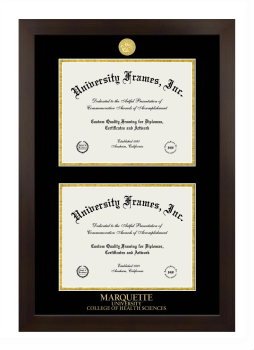 Marquette University College of Health Sciences Double Diploma Frame in Manhattan Espresso with Black & Gold Mats for document: 8 1/2"h x 11"w  , document: 8 1/2"h x 11"w  