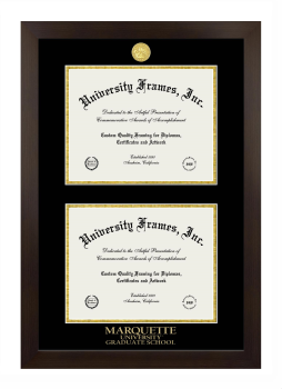 Marquette University Graduate School Double Diploma Frame in Manhattan Espresso with Black & Gold Mats for document: 8 1/2"h x 11"w  , document: 8 1/2"h x 11"w  