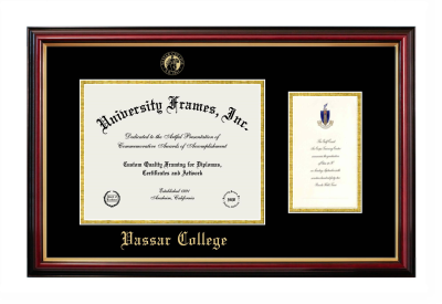 Vassar College Diploma with Announcement Frame in Petite Mahogany with Gold Trim with Black & Gold Mats for document: 8 1/2"h x 11"w  , diploma: 7"h x 4"w  