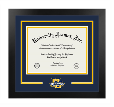 Marquette University Graduate School of Management Logo Mat Frame in Manhattan Black with Navy Blue & Amber Mats for document: 8 1/2"h x 11"w  