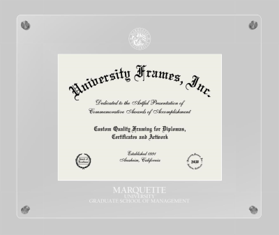 Marquette University Graduate School of Management Lucent Clear-over-Clear Frame in Lucent Clear Moulding with Lucent Clear Mat for document: 8 1/2"h x 11"w  