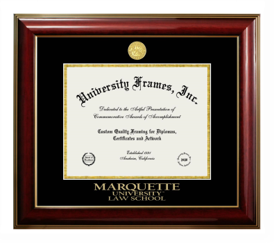 Marquette University Law School Diploma Frame in Classic Mahogany with Gold Trim with Black & Gold Mats for document: 8 1/2"h x 11"w  