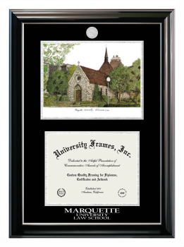 Marquette University Law School Double Opening with Campus Image (Stacked) Frame in Classic Ebony with Silver Trim with Black & Silver Mats for document: 8 1/2"h x 11"w  