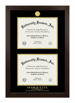 Marquette University School of Dentistry Double Diploma Frame in Manhattan Espresso with Black & Gold Mats for document: 8 1/2"h x 11"w  , document: 8 1/2"h x 11"w  