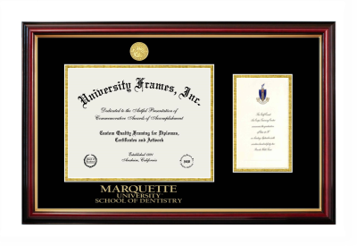 Marquette University School of Dentistry Diploma with Announcement Frame in Petite Mahogany with Gold Trim with Black & Gold Mats for document: 8 1/2"h x 11"w  , diploma: 7"h x 4"w  