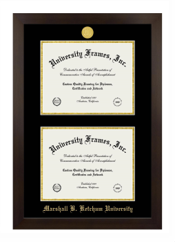 Marshall B. Ketchum University Double Diploma Frame in Manhattan Espresso with Black & Gold Mats for document: 8 1/2"h x 11"w  , document: 8 1/2"h x 11"w  