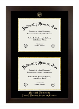 Marshall University Joan C. Edwards School of Medicine Double Diploma Frame in Manhattan Espresso with Black & Gold Mats for document: 8 1/2"h x 11"w  , document: 8 1/2"h x 11"w  
