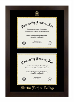 Martin Luther College Double Diploma Frame in Manhattan Espresso with Black & Gold Mats for document: 8 1/2"h x 11"w  , document: 8 1/2"h x 11"w  