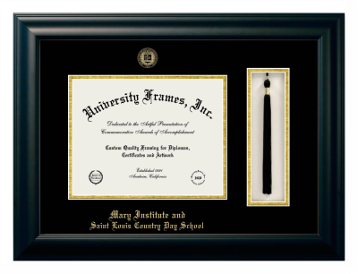 Mary Institute and Saint Louis Country Day School Diploma with Tassel Box Frame in Satin Black with Black & Gold Mats for document: 8 1/2"h x 11"w  