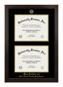 Mary Institute and Saint Louis Country Day School Double Diploma Frame in Manhattan Espresso with Black & Gold Mats for document: 8 1/2"h x 11"w  , document: 8 1/2"h x 11"w  